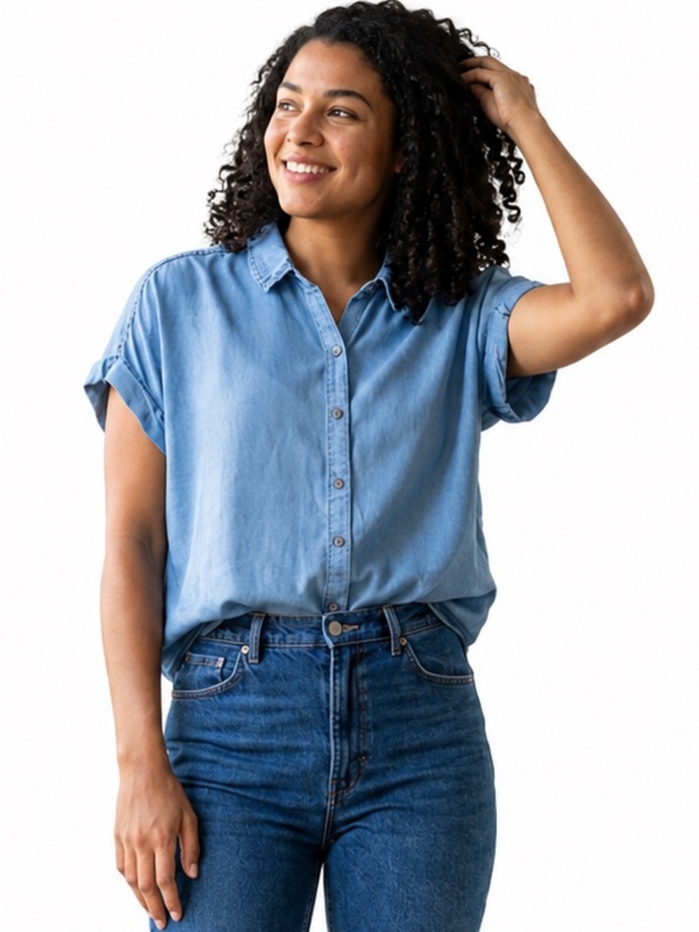 LA BELLE Paris VTG 90s Y2K Chambray Button-Down Blue Denim Shirt Sz XL RARE FIND